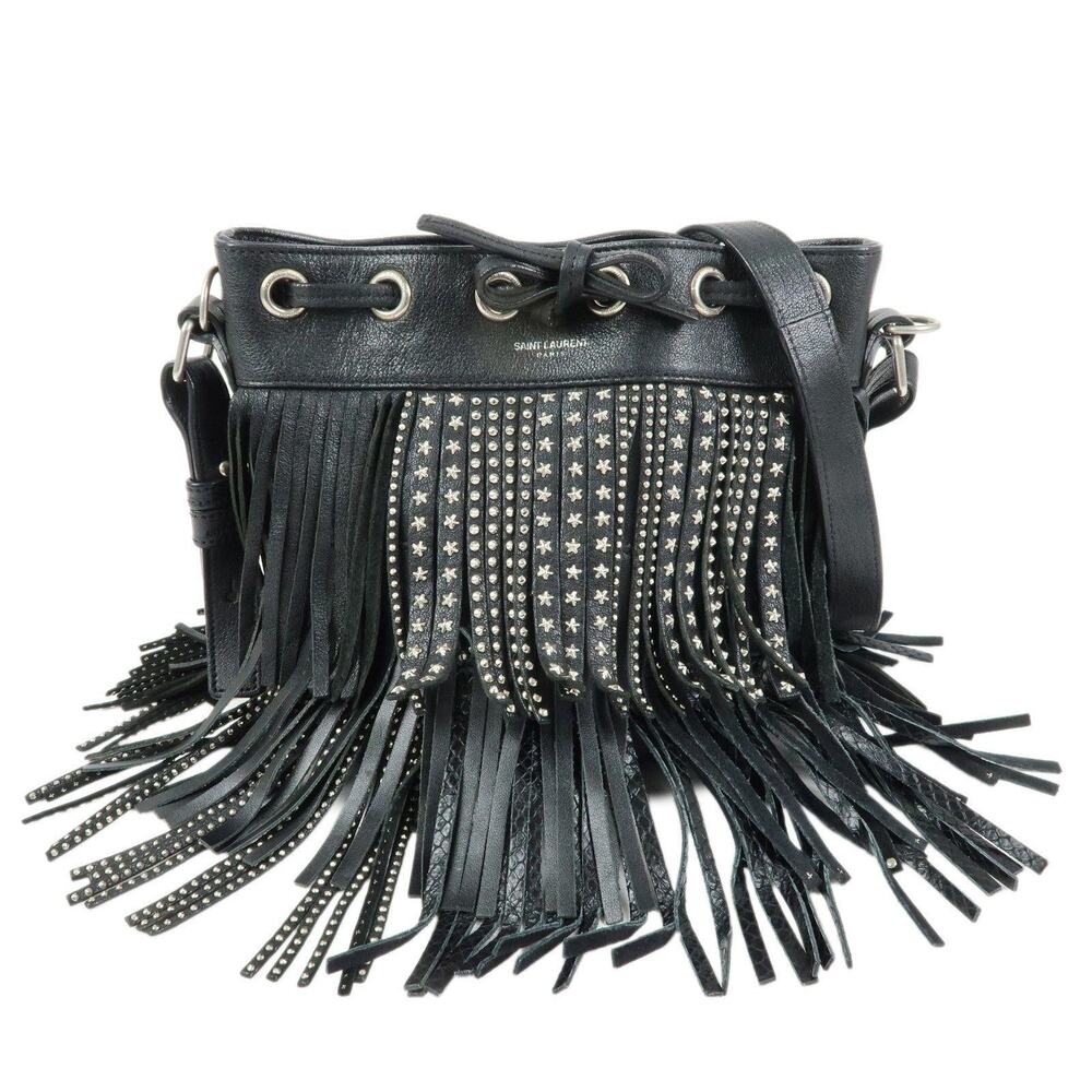 Saint Laurent Studded Fringe Calfskin Shoulder Bag Black